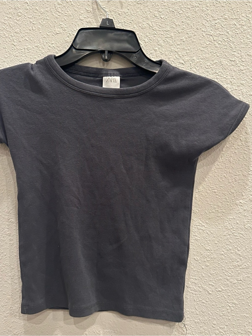 Kids Zara Dark Charcoal Ribbed Tee | Size 9-10